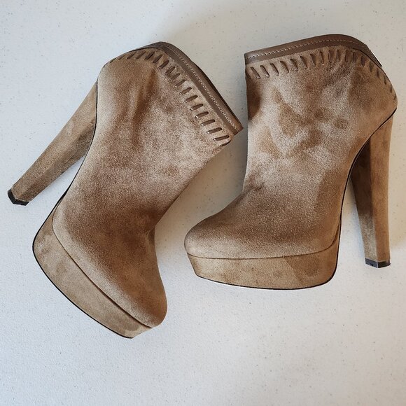 Jimmy Choo Tan Suede Booties "EUC" - Picture 14 of 16